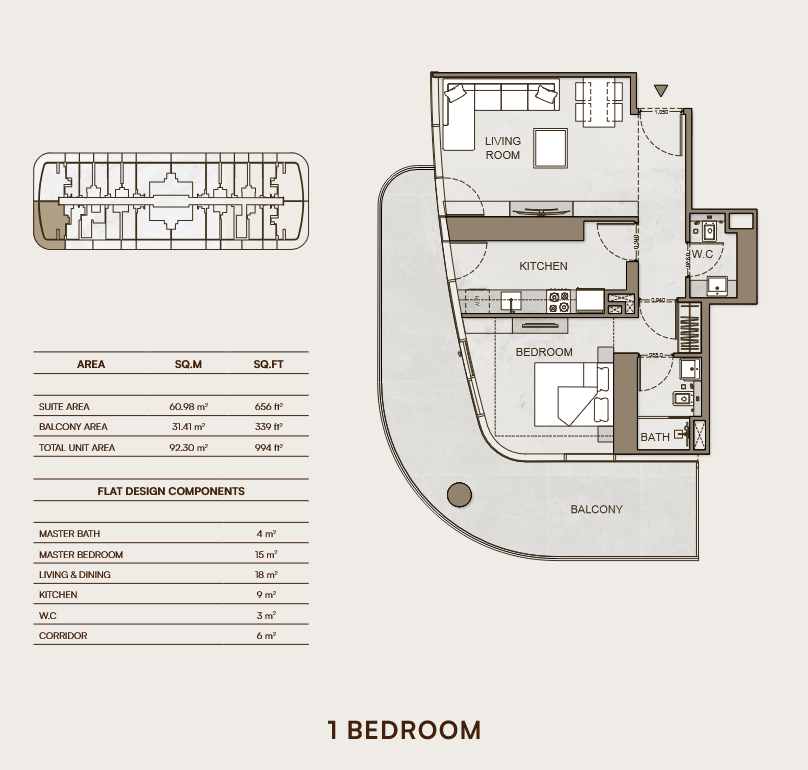 Binghatti Skyhall 1Bed Floor Plan
